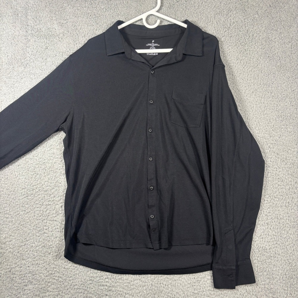 Fabletics Button Down Shirt Mens XXL Black Pique Long Sleeve Performance Active